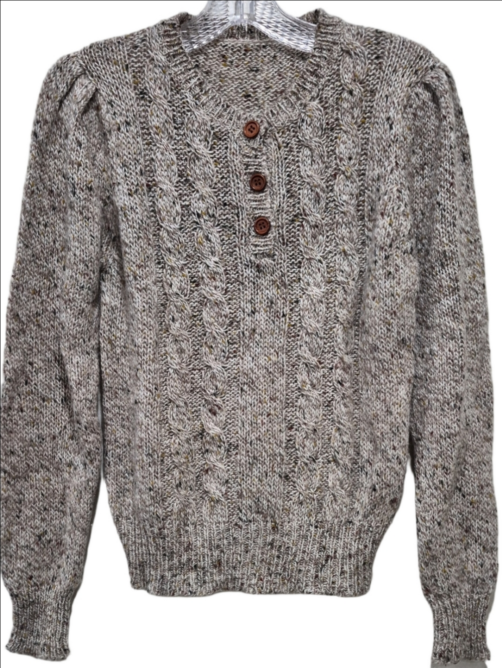 Gorgeous Handmade Cable Knit Puff Sleeve Henley Sweater Fits Small